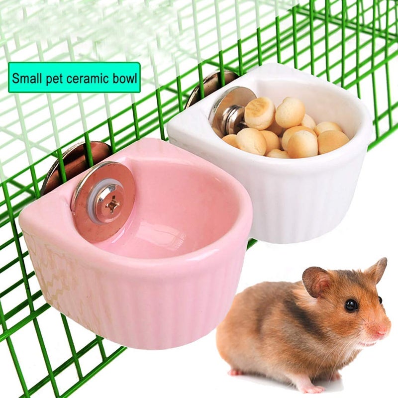 CHUQIANTONG Small Animals Bowl, Detachable Cage Feeder Pet Ceramic Water & Food Feeder, Small Animal Supplies for Rabbit Parrot Squirrels Chinchilla Hamster Ferret (Pink, S) - Image 2